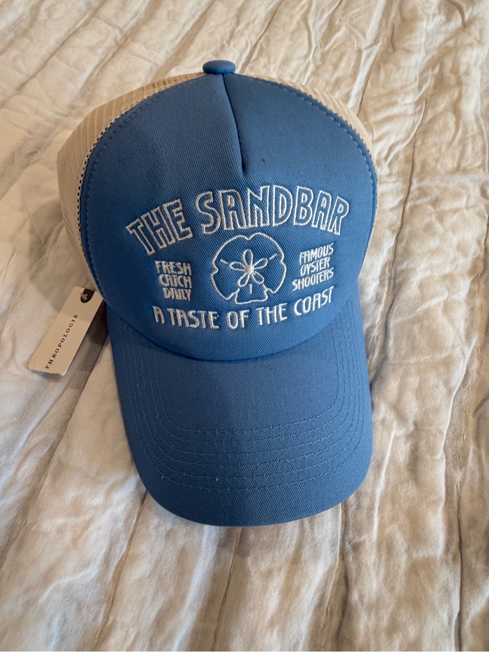 Anthropologie Blue and Cream 'The Sandbar' Embroidered Trucker Hat